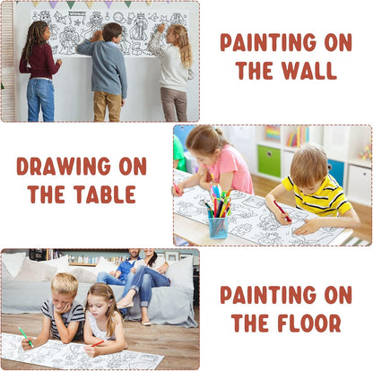 2PCS Children's Drawing Roll, Coloring Paper Roll for Kids Gift, 120 * 11.8 Inches DIY Painting Drawing Paper Roll, Sticky Drawing Paper Roll, Early Educational Toys for Kids (Animal World)