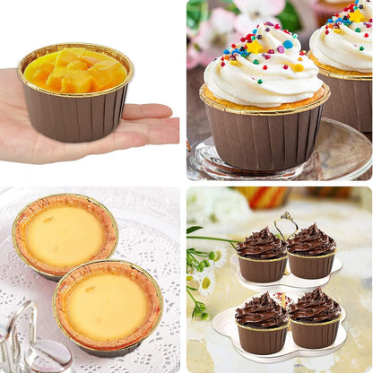 Cupcake Liners with Lids 50 Pack,LNYZQUS 5oz Large Foil Cupcake Cups Muffin Tins,Disposable Baking Cups Muffin Liners Wrappers Holders for Wedding Valentine-Pink in gold