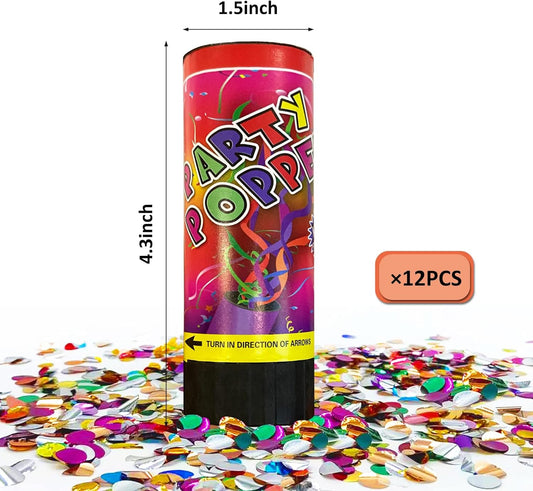 12 PCS Confetti Poppers Cannons for Wedding Birthday Graduation Baby Shower Anniversary Christmas New Year's Kids Fun Party Supplies Decorations and Favors