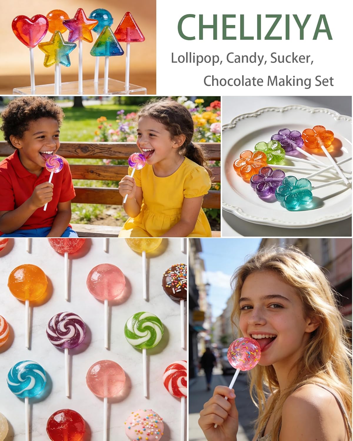 4-inch White Lollipop Sticks and Bags Set, 100Pcs Paper Candy Sticks,100Pcs Clear Bags, 100Pcs Twist Ties for Hard Candy, Chocolate, Cookie, Dessert (Gold)