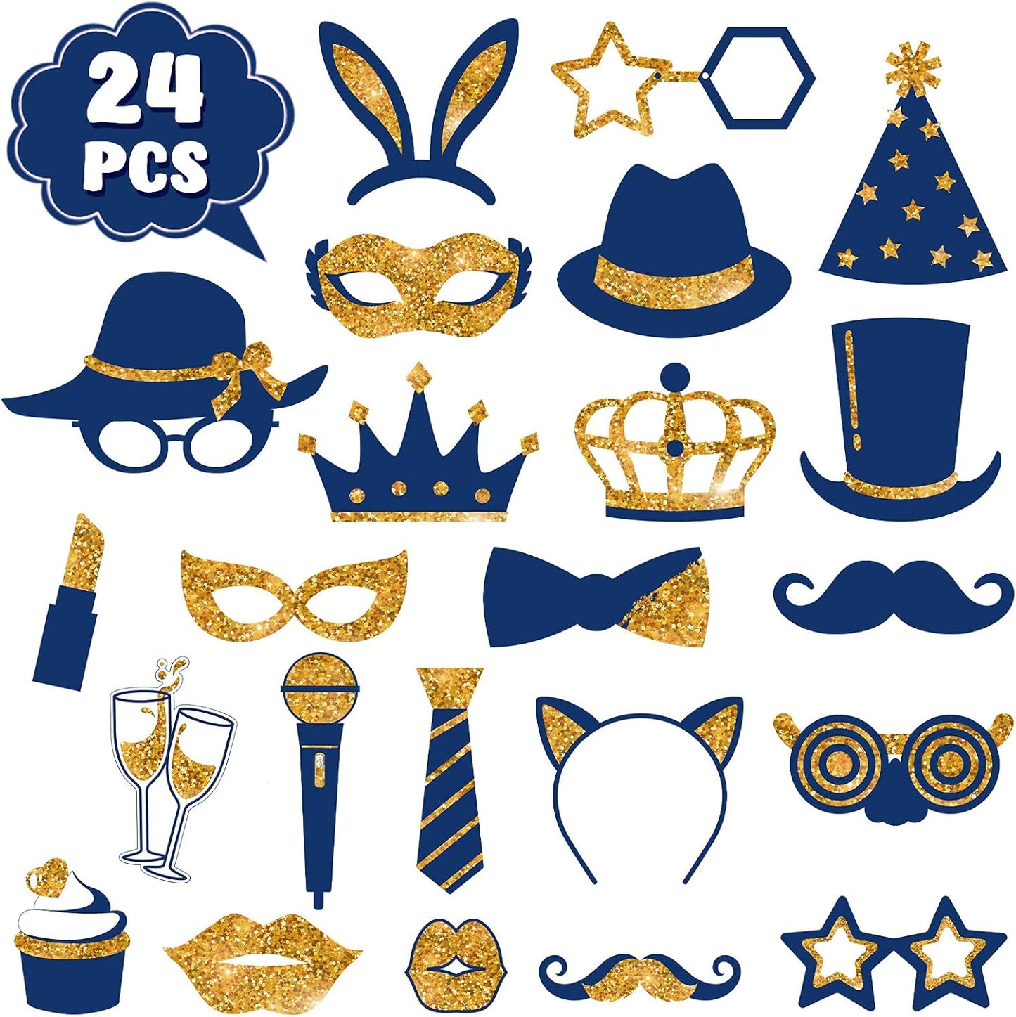 Zonon 24 Pcs Funny Photo Booth Props Class of 2026 Graduation Birthday Wedding Family Class Reunion Prom Disco Party Celebration Decoration Supplies Mix of Hats, Lipstick, Tie(Blue and Black)
