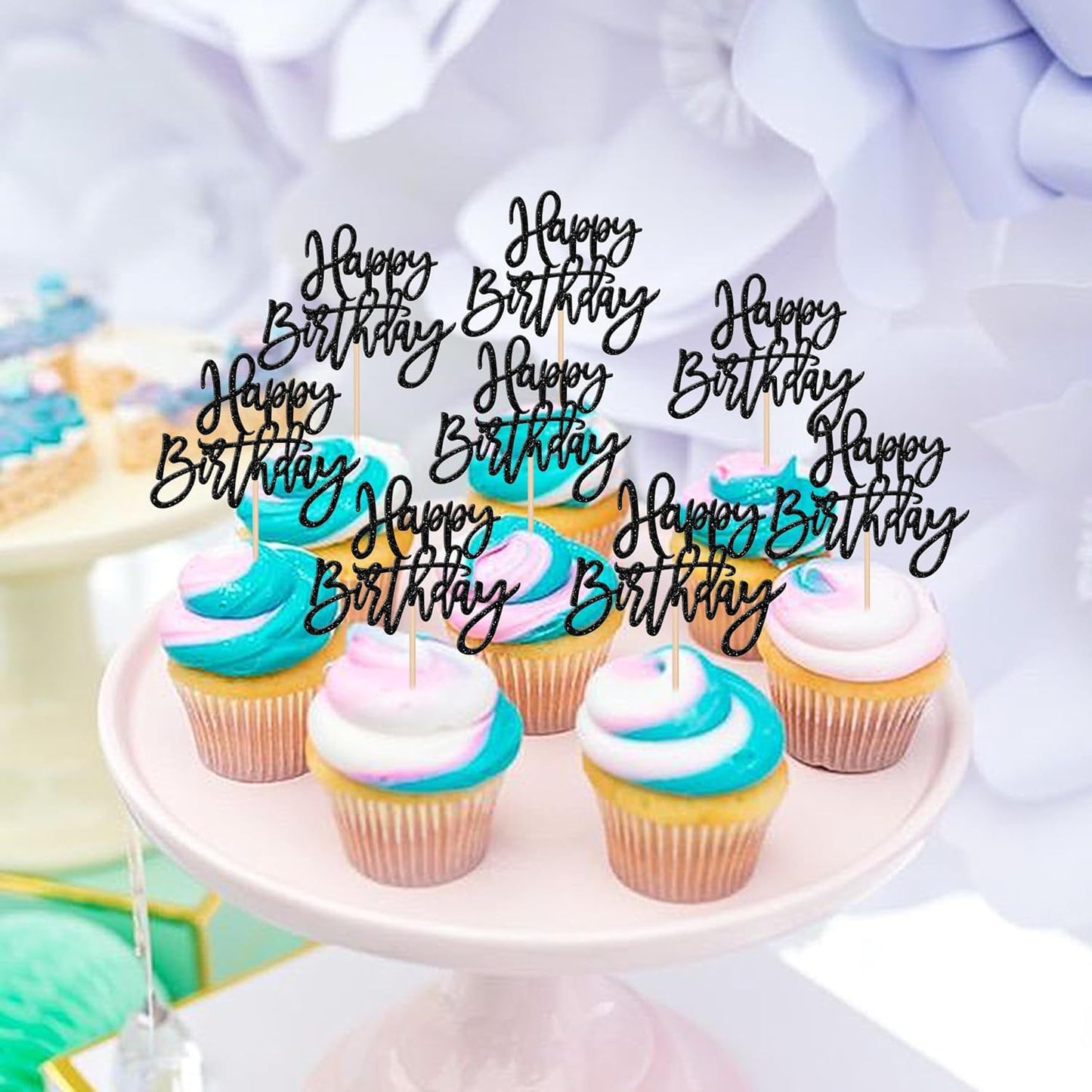 24 PCS Happy Birthday Cupcake Toppers Glitter Picks for Celebrating Anniversary Theme Party Cake Decorations Supplies Gold