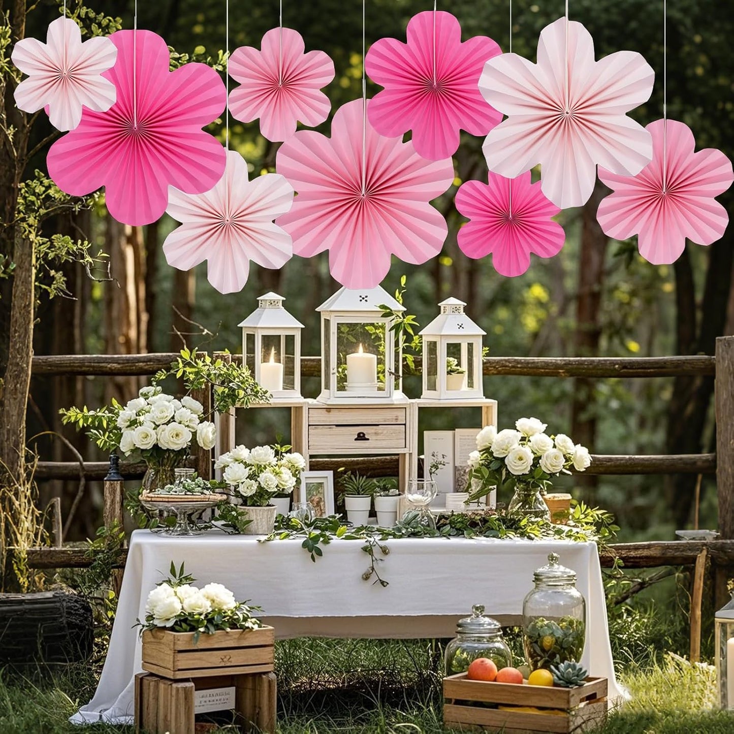 choyaxo 9pcs Paper Flower Paper Fan Floral Backdrop Flower Wall Decor for Party Wall Decorations