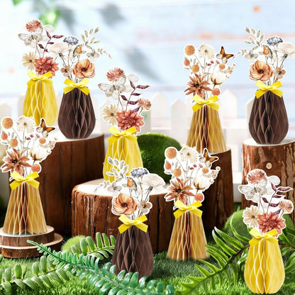 SUNBEAUTY 9PCS Spring Wildflower Party Decorations Wild Flowers Honeycomb Centerpieces for Tables Wildflower Birthday Spring Flower Theme Party Decorations for Garden Baby Shower, Easter, Mothers Day