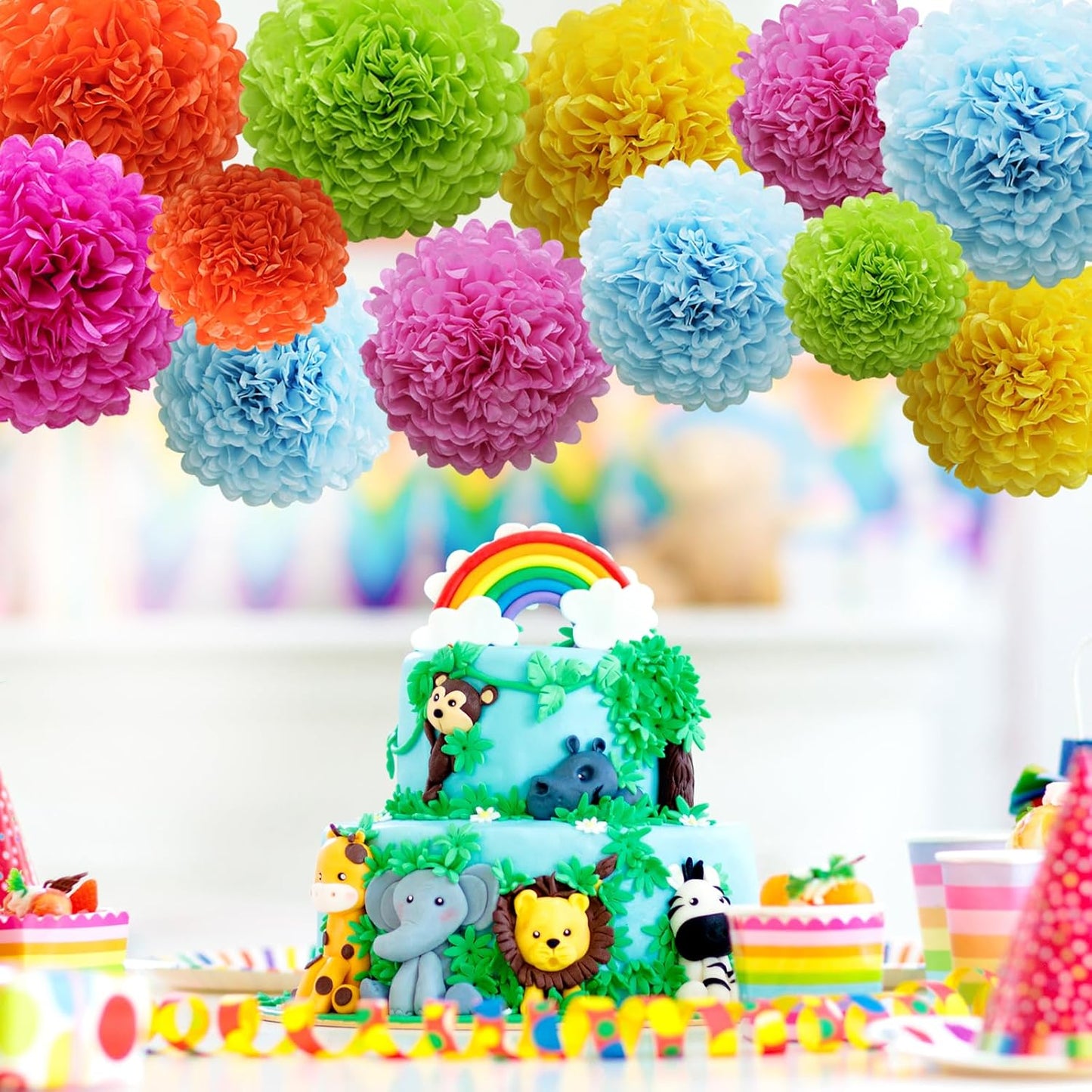 Pastel Tissue Paper Pom Poms Colorful Easter Macaron Kids Birthday Wedding Shower Tissue Flower Hanging Party Supplies(12pcs)