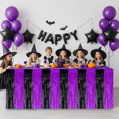 BEISHIDA 2 Pack Metallic Tinsel Foil Fringe Table Skirts for Rectangle & Round Tables Hot Pink Kids' Birthday, Holiday Cartoon Party Decorations for Birthday Valentines Baby Shower Festive Events