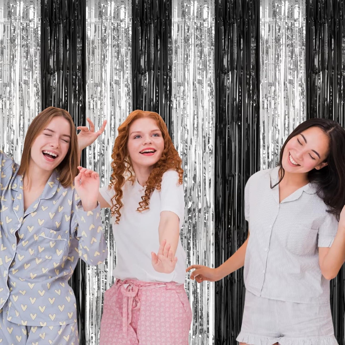 2 Pack 3.2ft x 8.2ft Silver Metallic Tinsel Foil Fringe Curtains, Door Streamer Photo Booth Backdrop for Birthday Graduation Engagement Bridal Shower Bachelorette Baby Shower Party Decorations