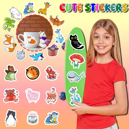 100 PCS Water Bottle Stickers for Kids Waterproof Cute Stickers for Water Bottles No Duplicates Animal Stickers for Kids Laptop, Water Bottle, Party Favor & Classroom Reward