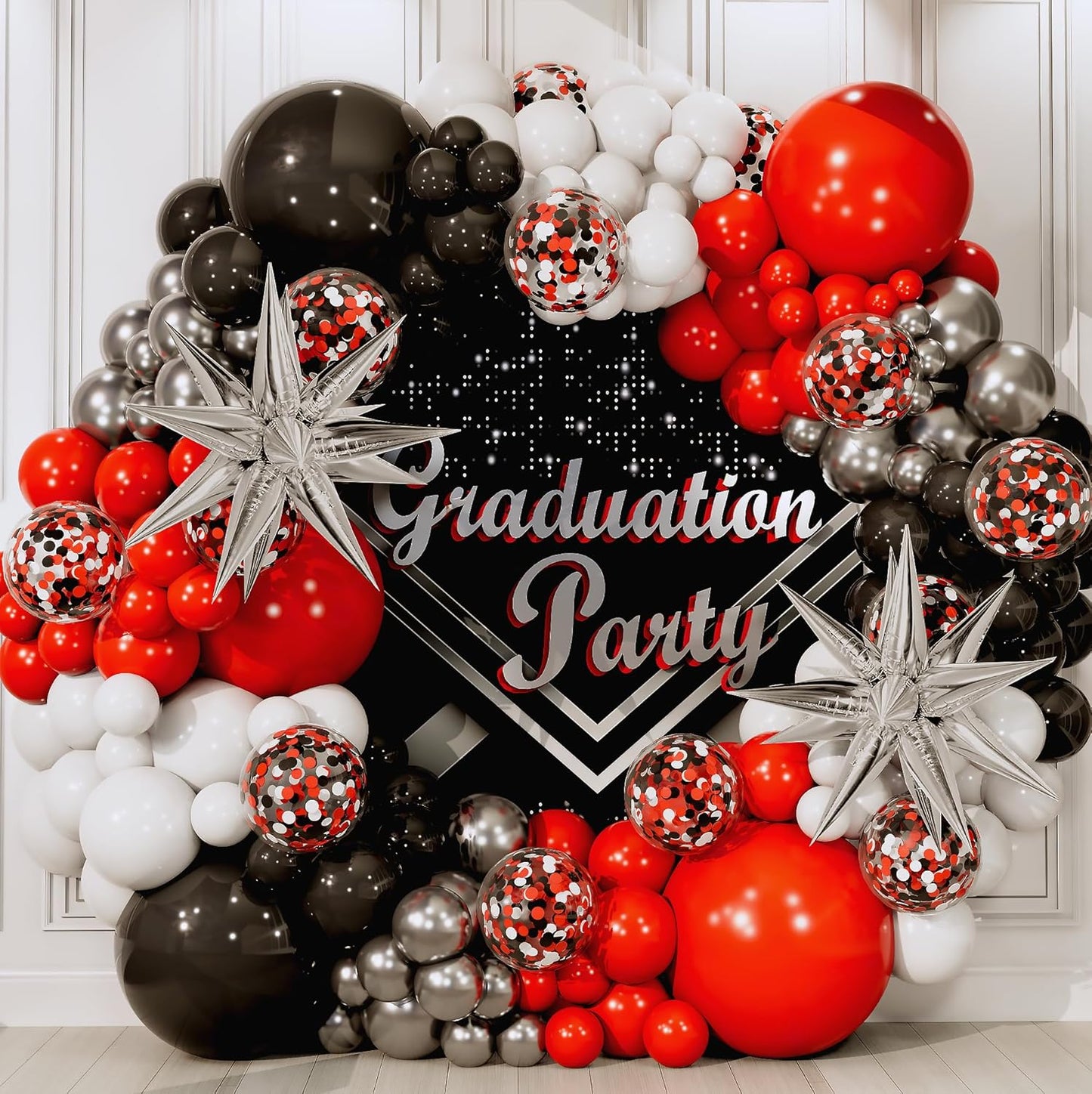 ALL-IN-1 Red Black and White Balloon Arch Kit for Red and Black Birthday Party Decorations – Reds and Blacks Balloons for White Black and Red Balloon Garland Kit – Graduation Black and Red Balloons
