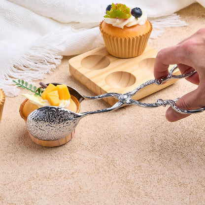 2 Pack Silver Serving Tongs, 8.5 Inch Vintage Metal Salad Buffet Tongs Scissor Food Tongs for Bread, Fruits, Home Kitchen Carting Tea Party