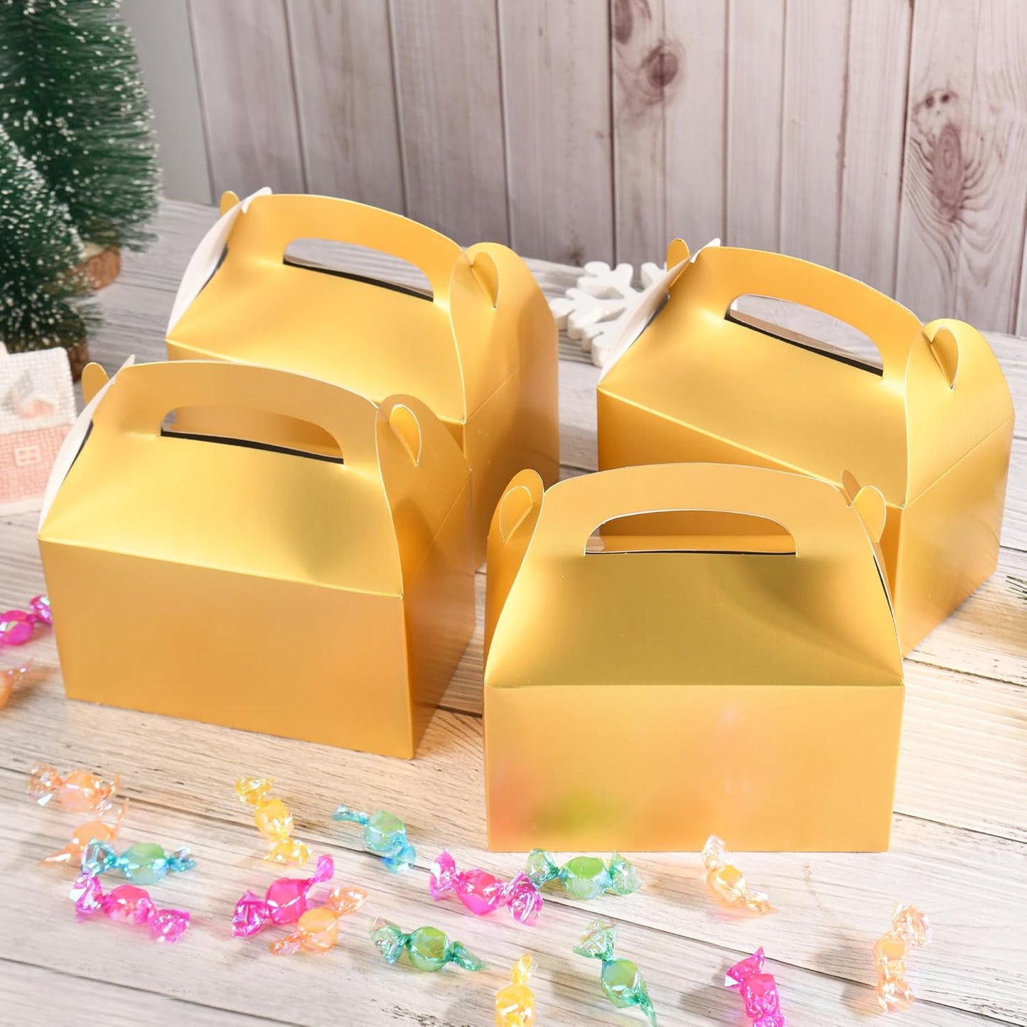 DjinnGlory 36 Pack White Party Favor Treat Boxes with Handle, DIY Paper Boxes for Baby Shower, Birthday, All Occasion, Small Gable Boxes for Small Business 6.18 x 3.58 x 3.38 Inches