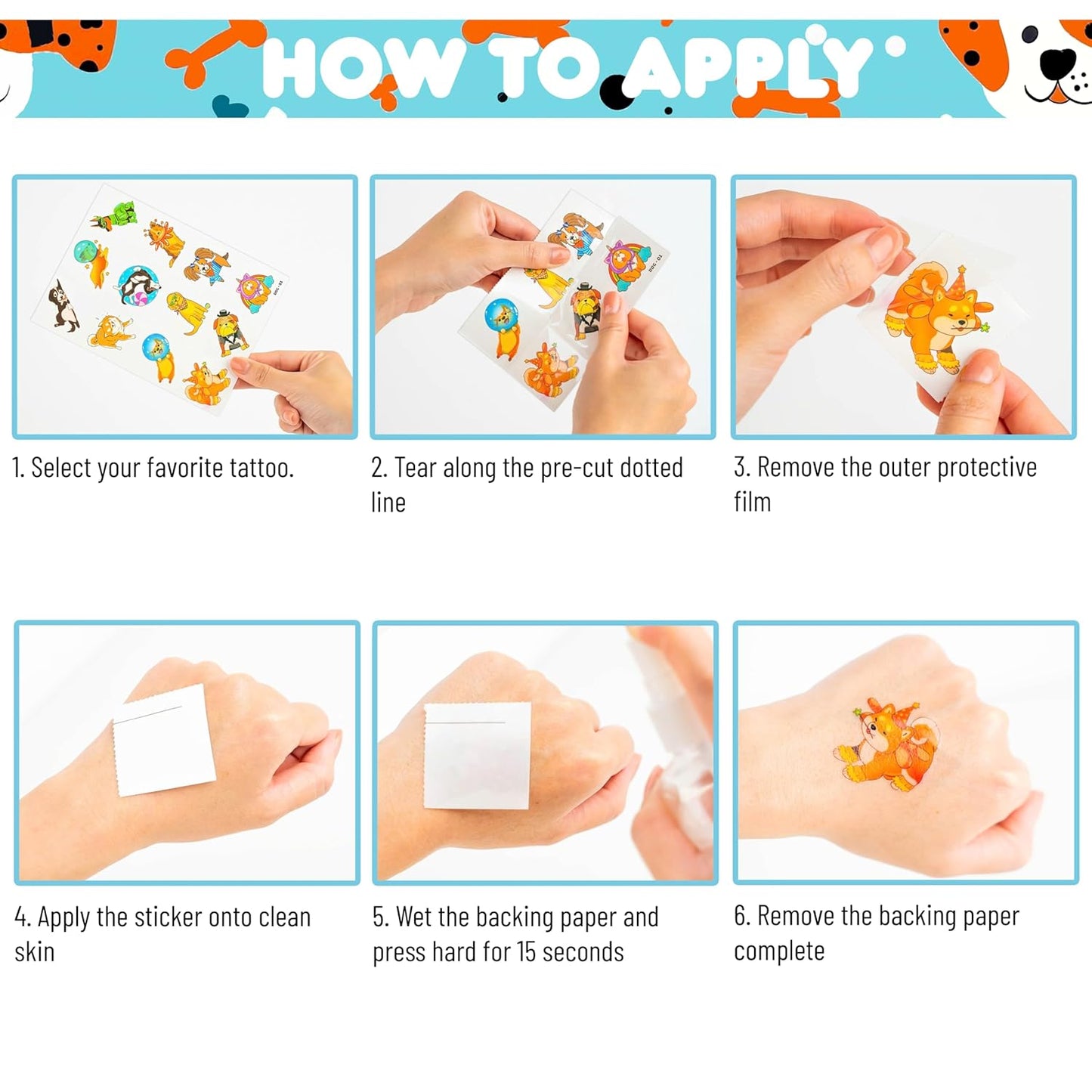 96 PCS Dog Pet Pre-Cut Temporary Tattoos for Kids | Super Cute First Themed Birthday Party Favors, Supplies, Decorations, Animal Fake Tattoo Stickers (Multiple)