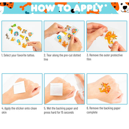 96 PCS Dog Pet Pre-Cut Temporary Tattoos for Kids | Super Cute First Themed Birthday Party Favors, Supplies, Decorations, Animal Fake Tattoo Stickers (Multiple)