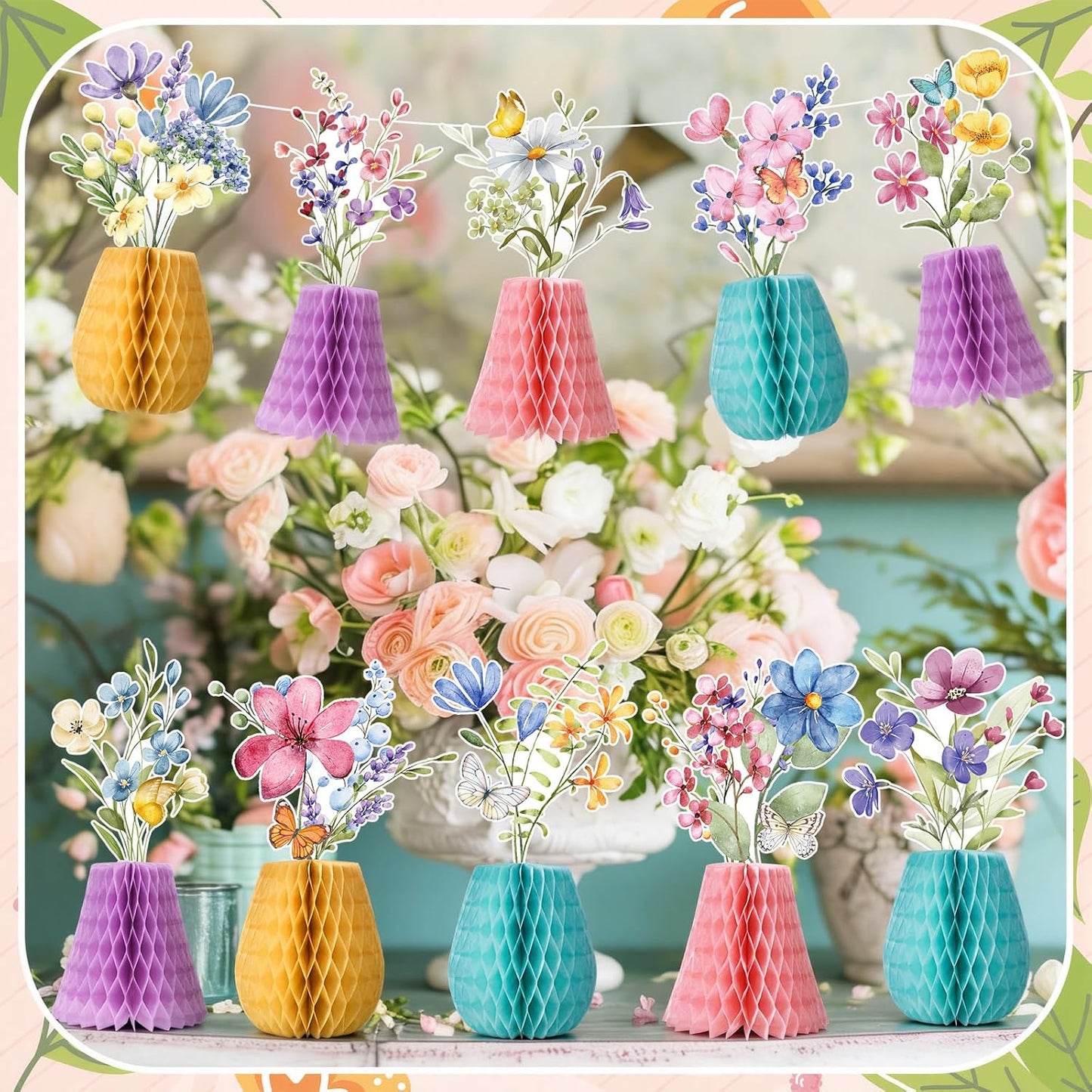 Vicenpal 12 Pcs Wildflowers Honeycomb Centerpieces Wildflowers Party Decorations 3D Summer Table Decor Flower Centerpieces for Birthday Baby Shower Wedding Party Office Home Decorations