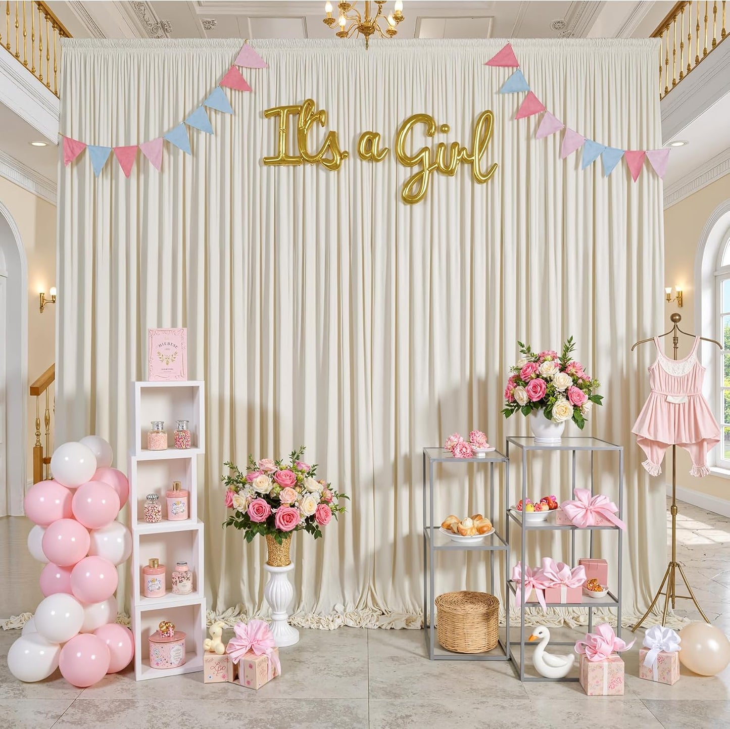 10 ft x 10 ft Wrinkle Free White Backdrop Curtains for Wedding Parties, Polyester Photography Backdrop Drapes for Birthday Parties Stage Backdrop Stand, 2 Panels 5x10FT Background Curtains