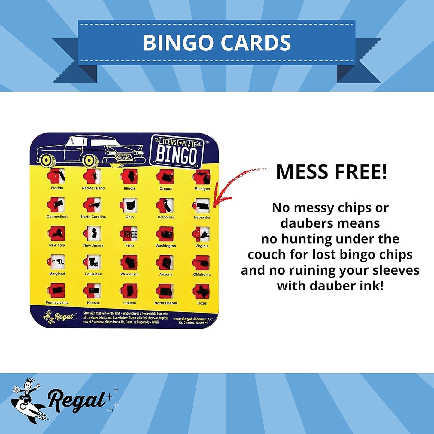 Regal Games Finger-Tip Shutter Bingo Cards with Sliding Windows - Auto Bingo Game Set - Assorted Travel Game for Adults & Kids - Reusable, No Chips & Daubers Needed - 4 Packs - Green