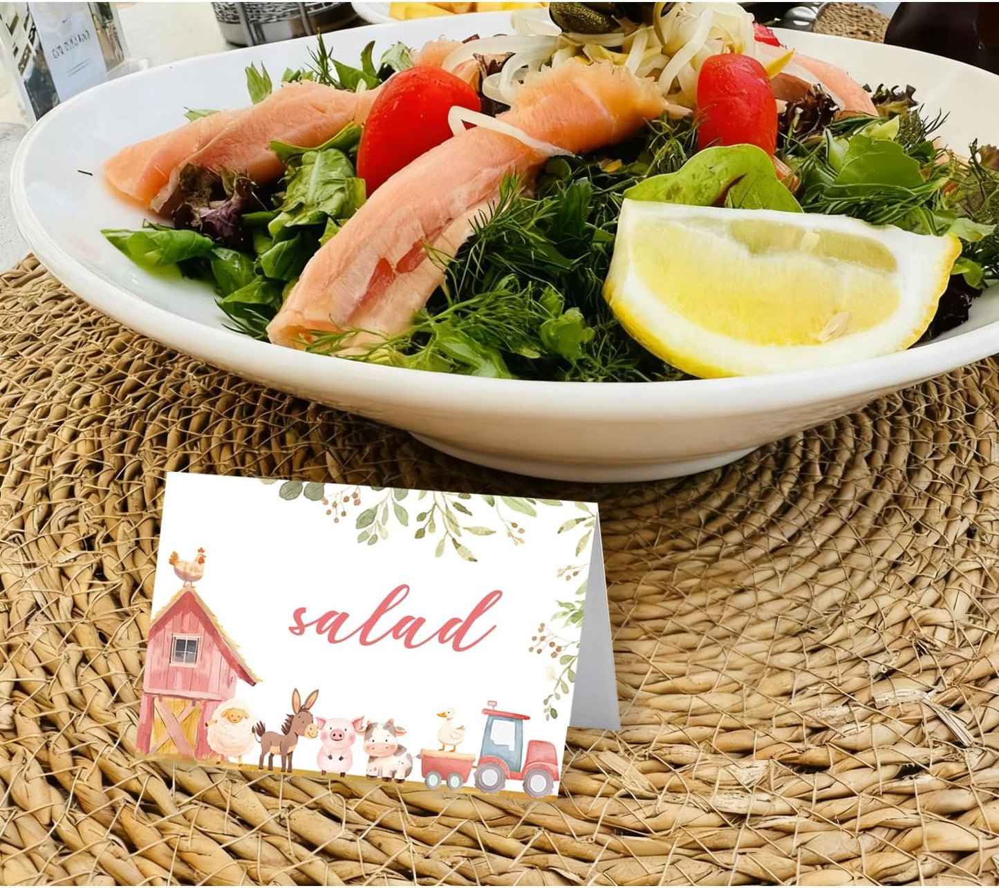 24 Pcs Farm Animals Place Cards, Barn Animals Themed Buffet Food Labels and Tent Name Cards for Baby Shower and Birthday Party Table Setting Decorations Supplies (Red)