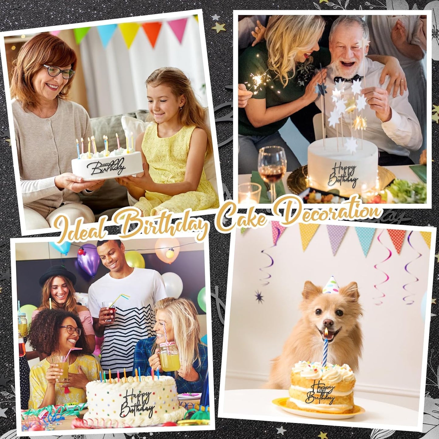 Barydat 24 Pieces Gold Happy Birthday Cake Toppers Mirror Acrylic Cupcake Topper Happy Birthday Sign for Cake Side Cupcake Decorations, 6 Styles