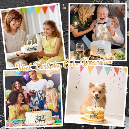 Barydat 24 Pieces Gold Happy Birthday Cake Toppers Mirror Acrylic Cupcake Topper Happy Birthday Sign for Cake Side Cupcake Decorations, 6 Styles