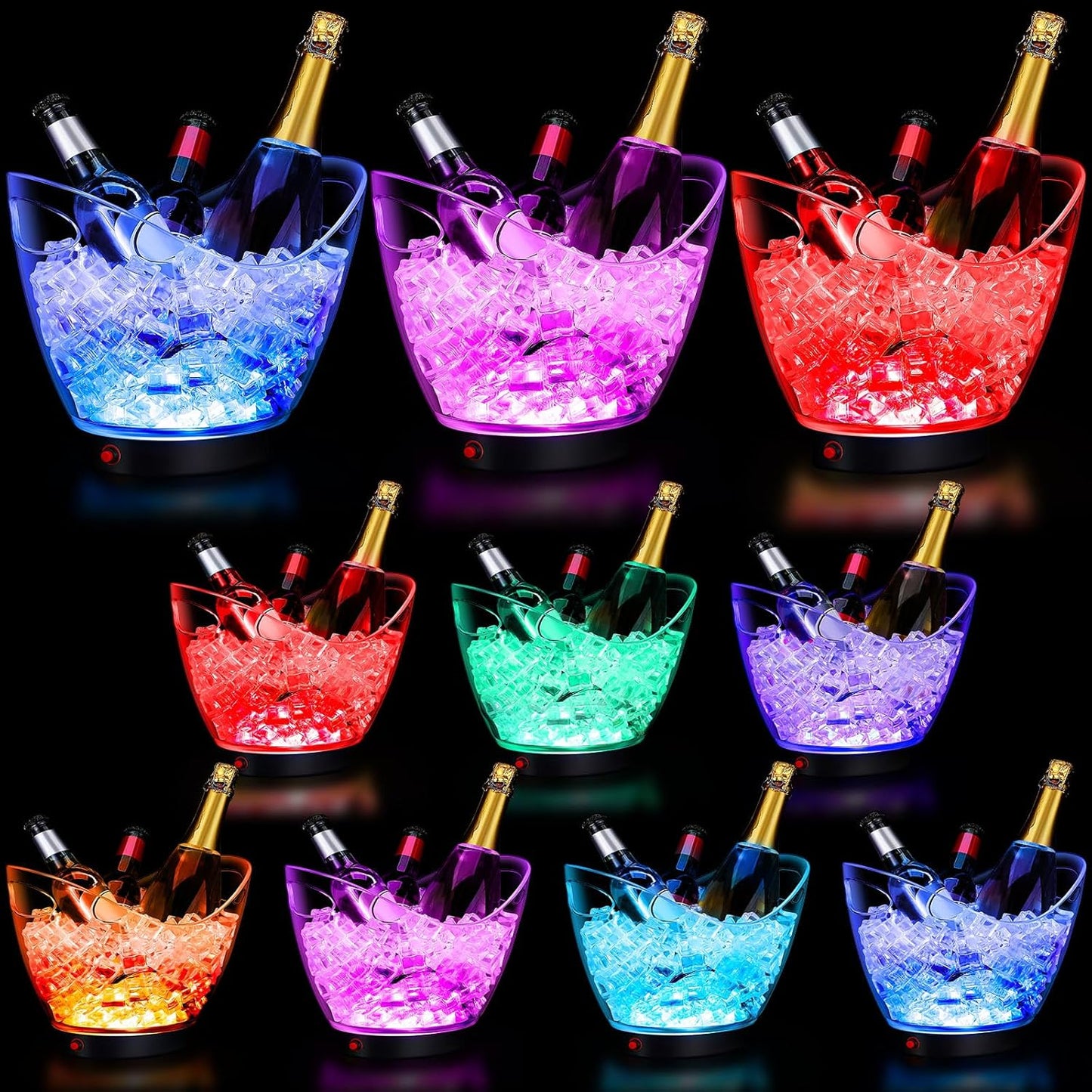 Umigy 2 Pcs 5L LED Ice Buckets Clear Plastic Ice Bucket Large Capacity Light RGB Colorful LED Cooler with Lights for Champagne Wine Beer Party Bar Club