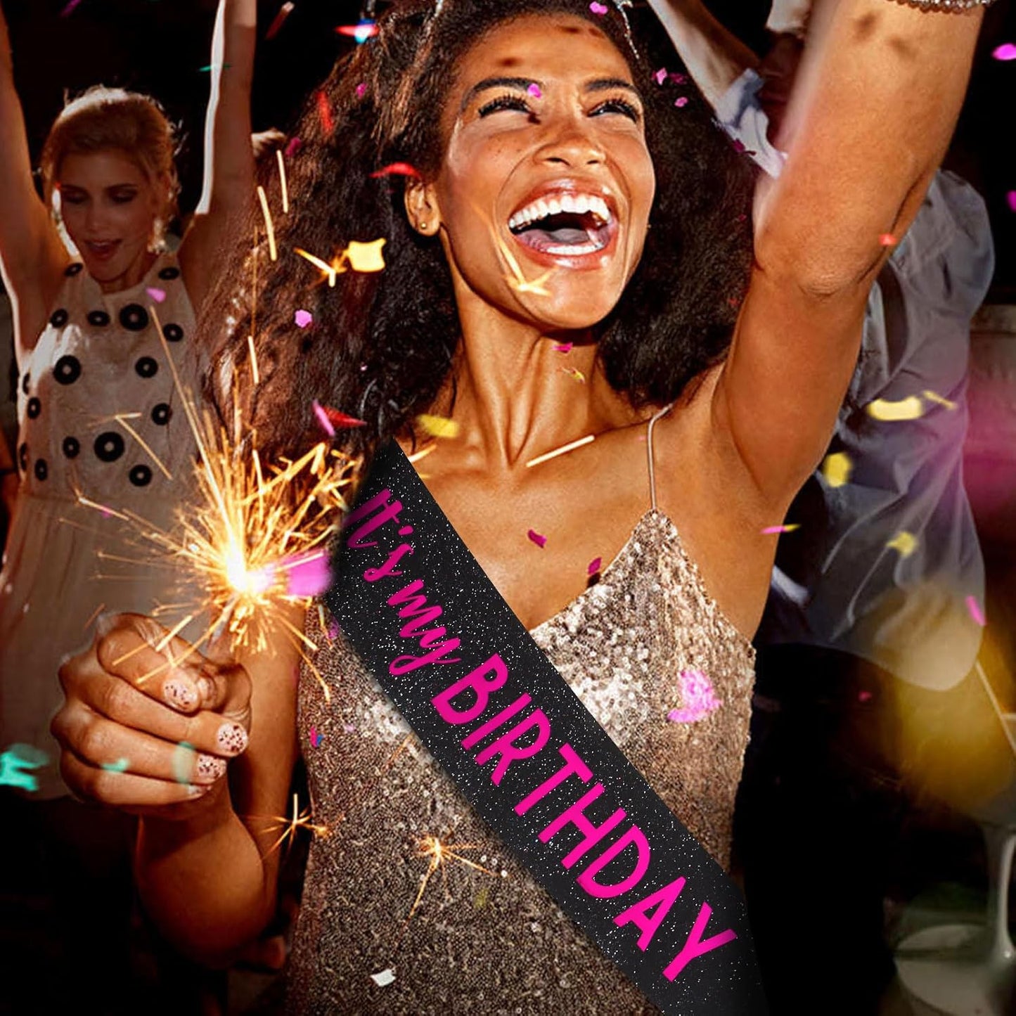 It's My Birthday Sash Black Glitter Sash with Hot Pink Foil Happy Birthday Decorations for Women Girls Men Boys Black Party Decorations