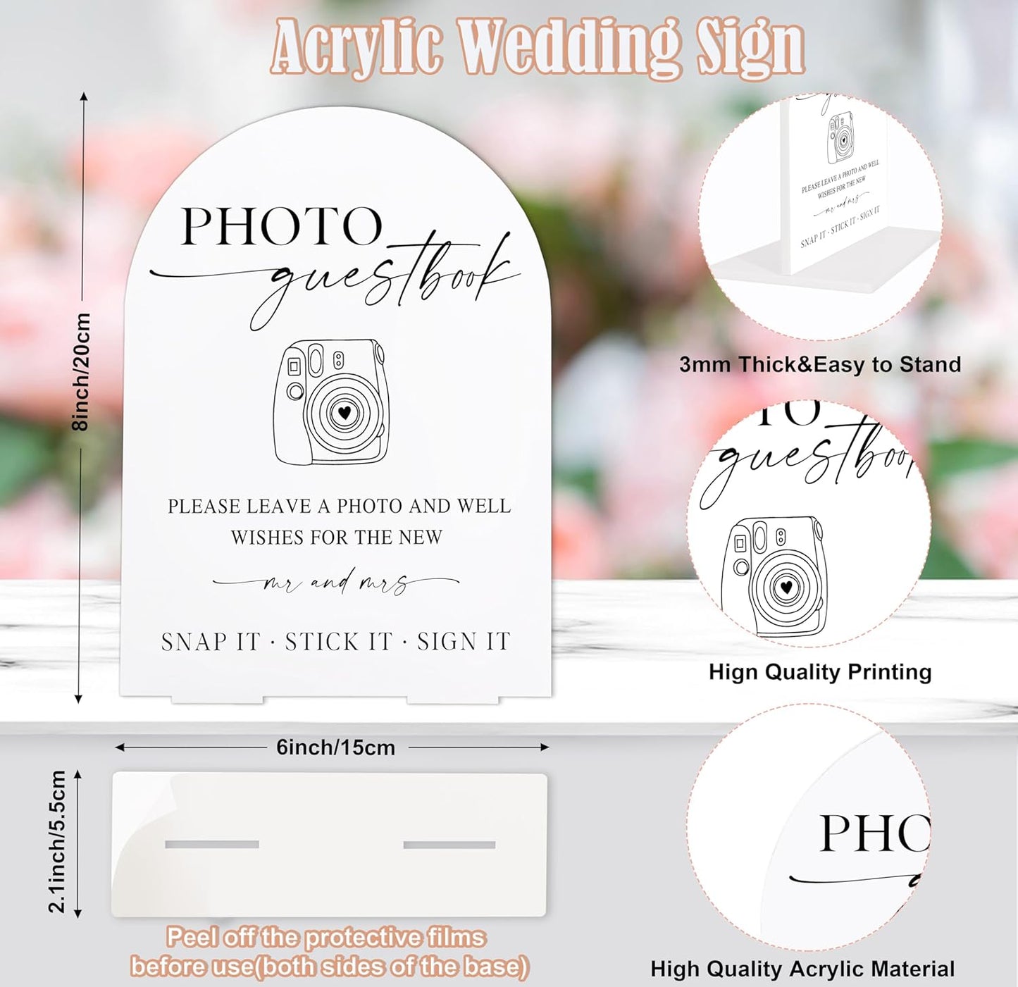 Sign Our Bible Wedding Sign, White Acrylic Wedding Guest Book Sign, Bridal Shower Decor, Elegant Arch Acrylic Table Top Signs for Reception Marriage Engagement Party Decorations