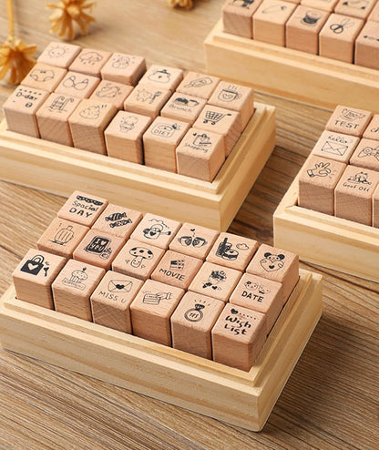 25pcs Mood Expression Wooden Rubber Stamps Kit, Cute Small Emoticon Theme Stamps for Decorative Diary Planner DIY Craft Scrapbook Card Making Letters Journal