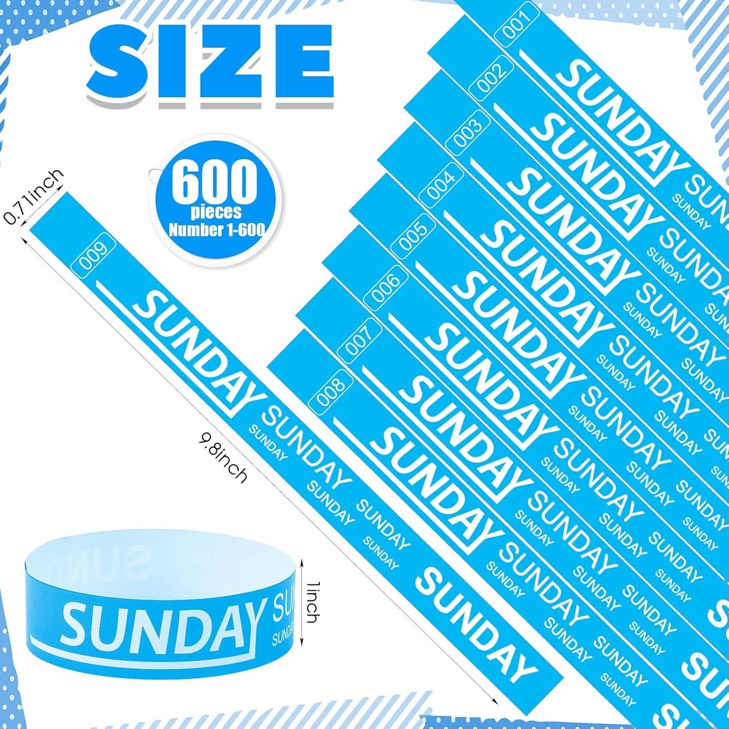 Henoyso 600 Pcs Saturday Paper Wristbands Event Admission Paper Bracelets Numbered Waterproof Party Armbands for Events Day of the Week(Red)