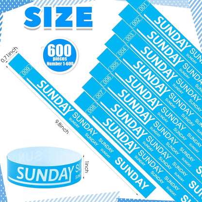 Henoyso 600 Pcs Saturday Paper Wristbands Event Admission Paper Bracelets Numbered Waterproof Party Armbands for Events Day of the Week(Red)