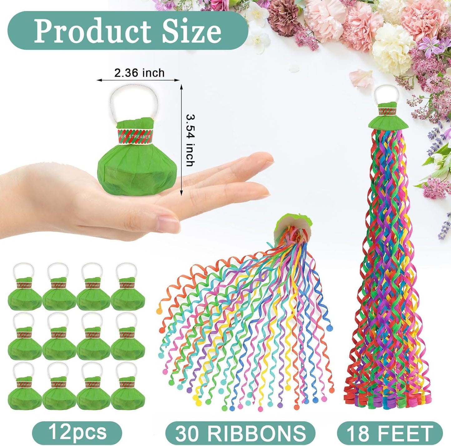 12 pcs Confetti Popper Hand Throw Streamers, No Mess Colorful Streamer Poppers, for Baby Shower, Party Celebrations, Wedding, Birthday (White)