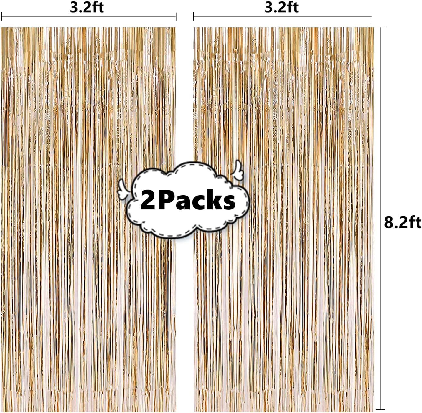 i-CHONY 2 Pcs 3.2ft x 8.2ft Champagne Gold Metallic Tinsel Foil Fringe Curtains Photo Booth Backdrop for Baby Shower Birthday Wedding Holiday Celebration Bachelorette Party Decorations