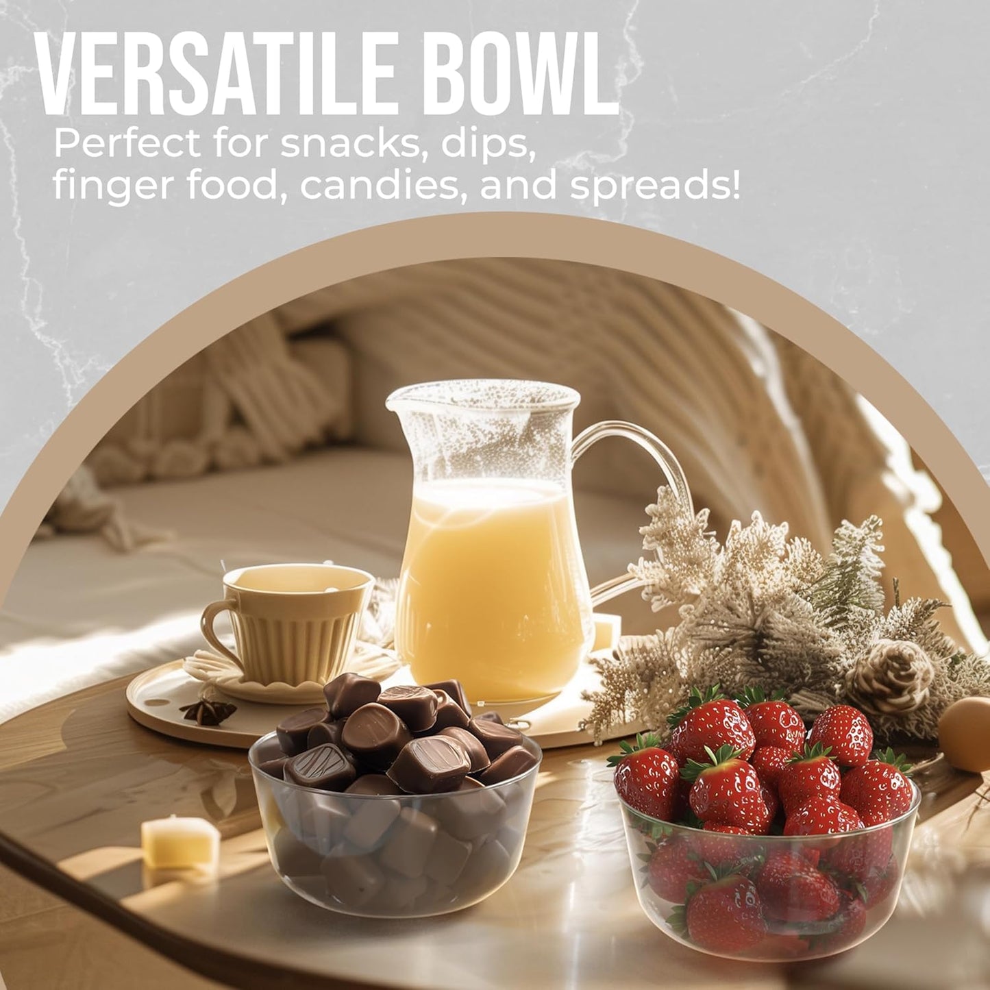 White Gold Rim Disposable Plastic Bowls - 16 Oz, 30 Count - Large, Heavy Duty - Perfect for Weddings & Parties