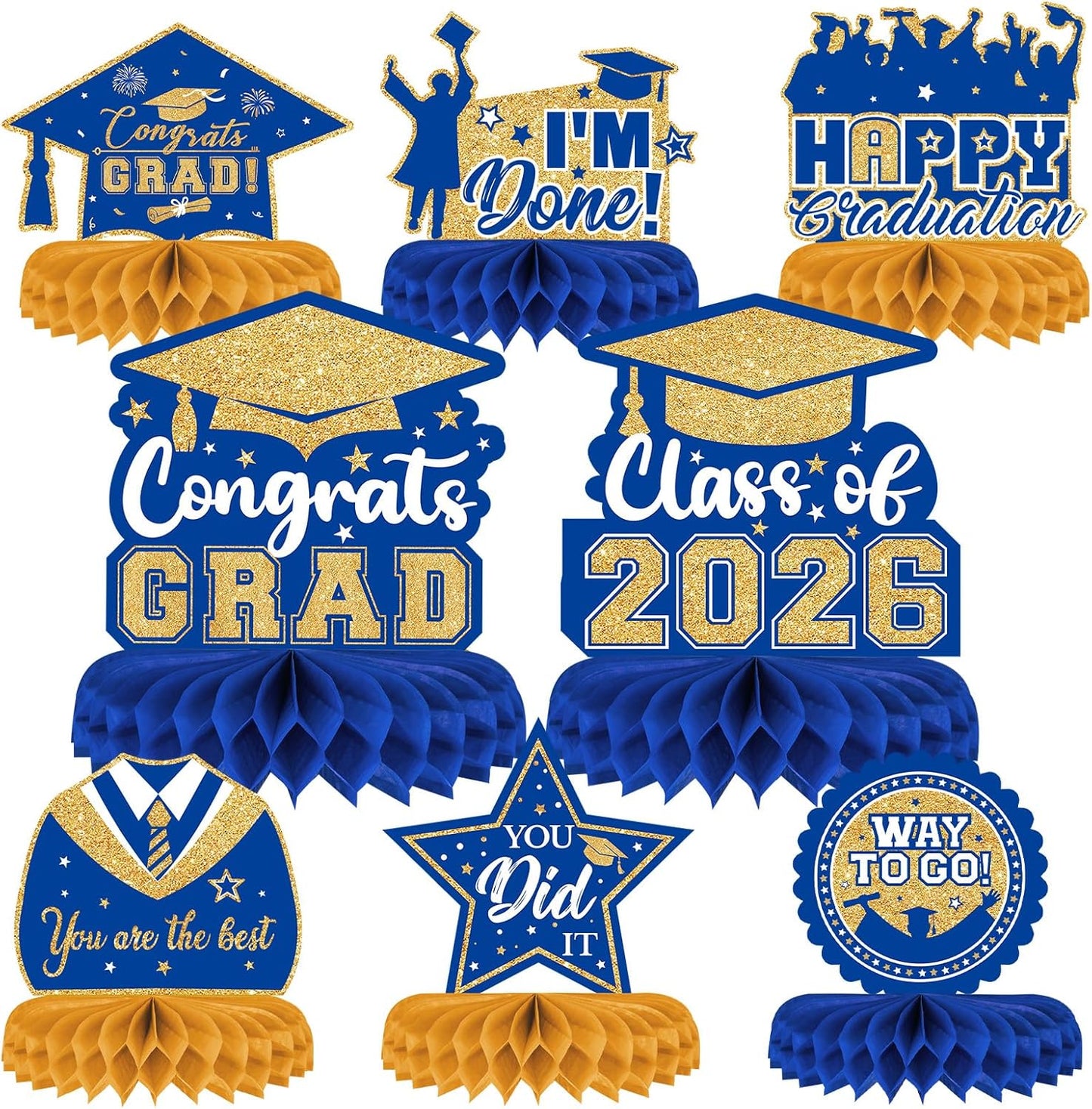 8 Pieces Class of 2026 Graduation Table Decorations - 2026 Congrats Grad Honeycomb Centerpieces, Red Black Graduation Table Toppers Decor for 2026 Graduation Party Decorations Favor Supplies