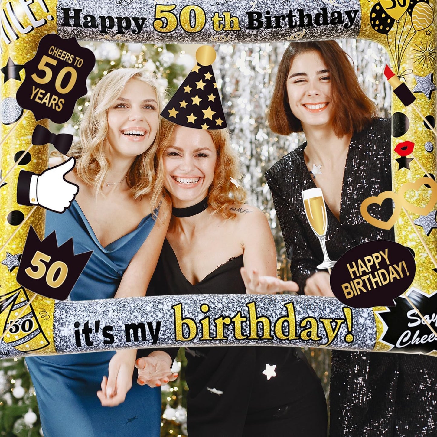50th Birthday Inflatable Photo Booth Set - Giant Selfie Photo Booth Frame & Props - Polyvinyl Chloride