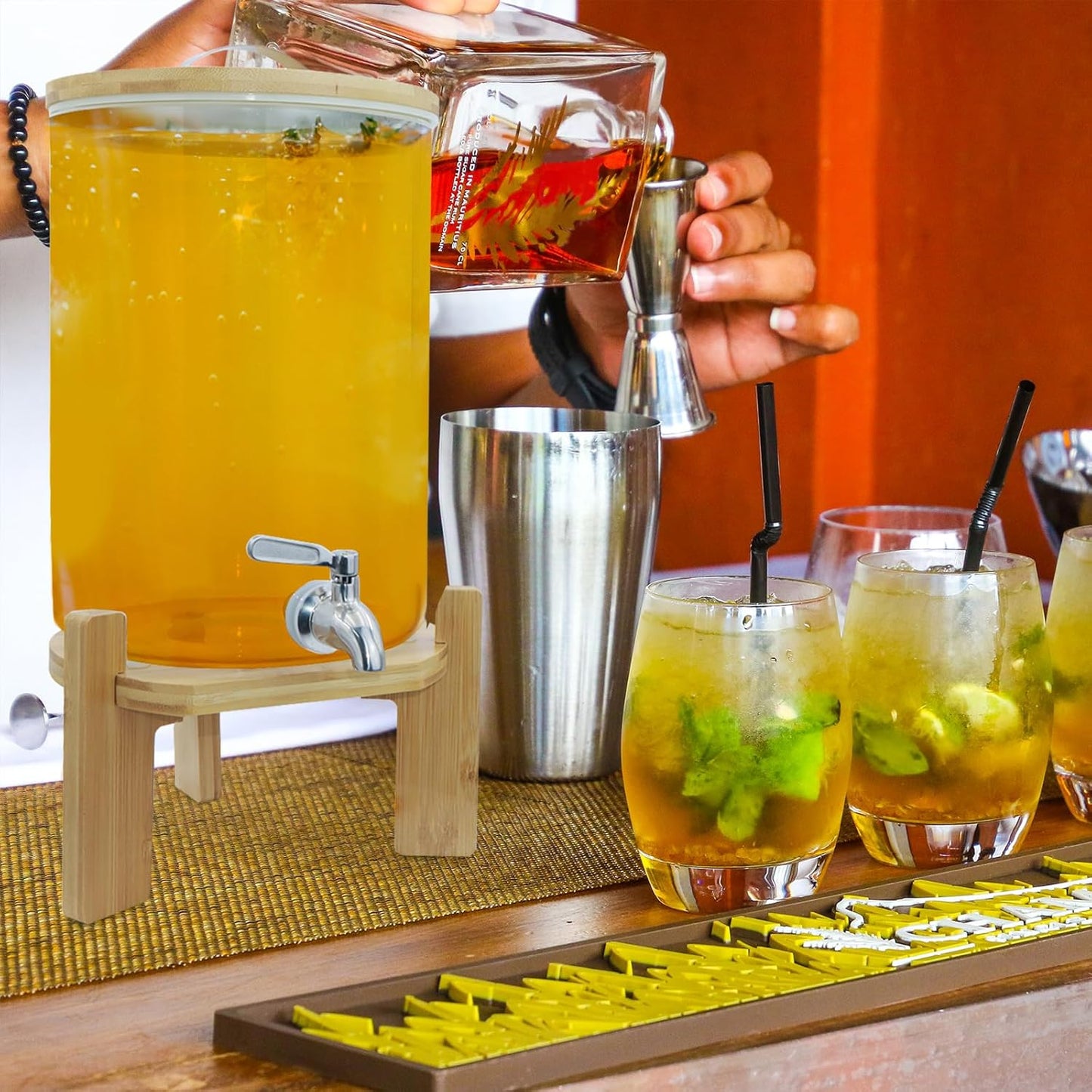 3.6 Gallon Drink dispenser,Glass Water Dispenser with Stand,Glass Beverage Dispenser with Spigot - Large Drink Dispensers for Parties,Bars,Restaurants