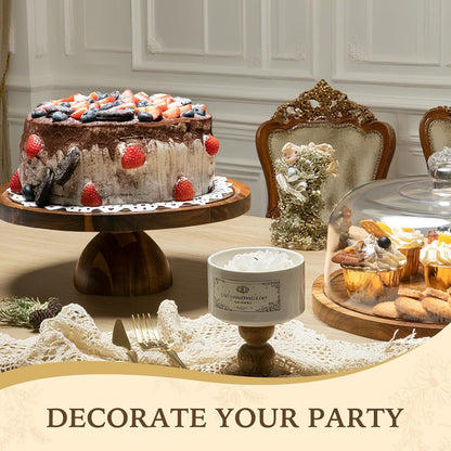 Cake Stand with Lid, 2 In 1 Cake Stand, 12in Round Acrylic Cake Stand with Dome, Acacia Wood Cake Container, Comes with Cake Paper, Perpare for Cake, Dessert, Cookie, No Glass
