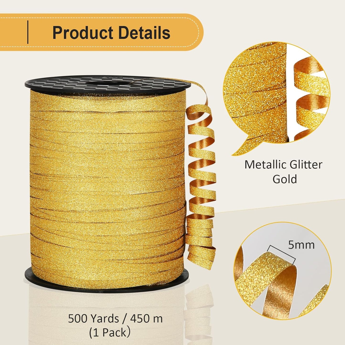 Rose Gold Curling Ribbon - 500 Yard Shiny Metallic Curling Ribbon for Gift Wrapping, Balloons, Birthdays & Parties