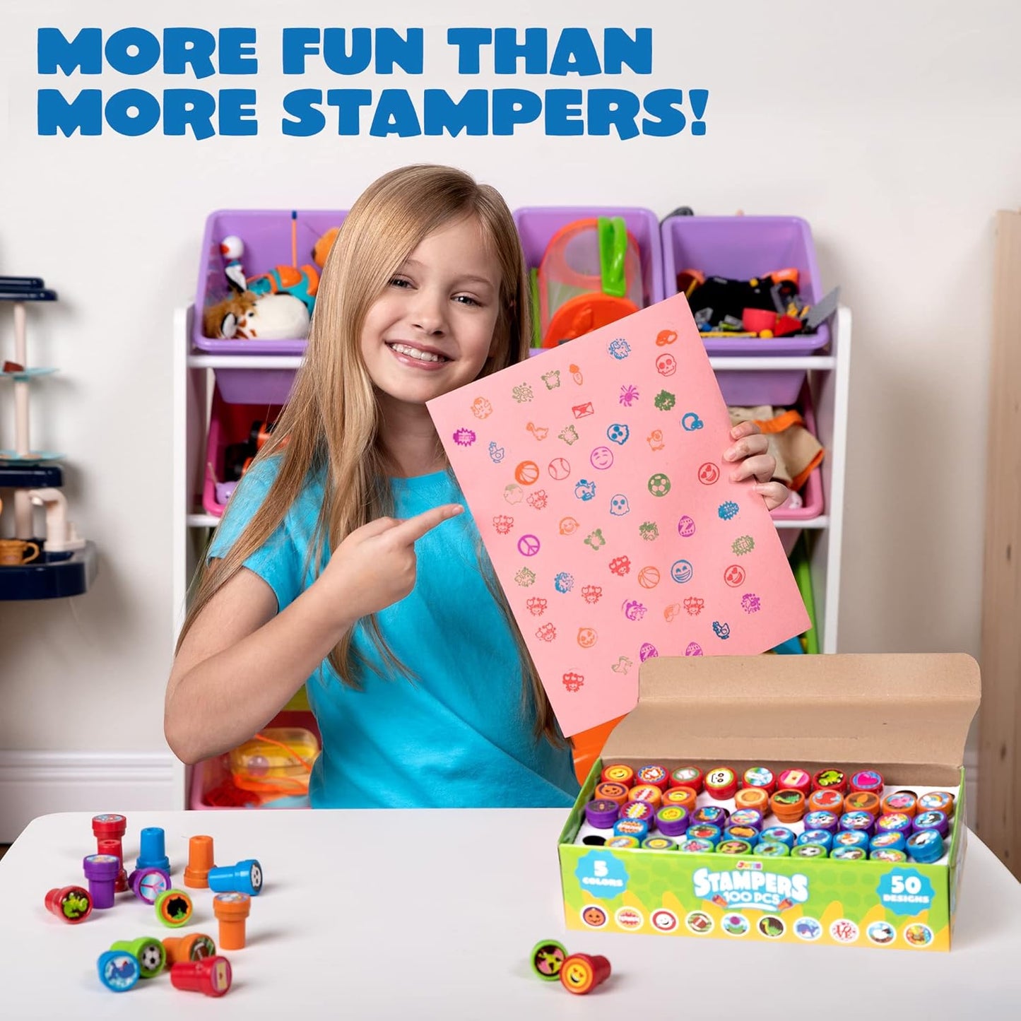 JOYIN 100 Pcs Assorted Stamps for Kids Self-Ink Stamps (50 Different Designs, Dinosaur, Zoo Safari Stampers) for Party Favor, Carnival Prizes, School Classroom Gift Stuffers, Treasure Box Toys