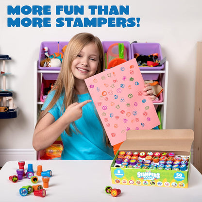JOYIN 100 Pcs Assorted Stamps for Kids Self-Ink Stamps (50 Different Designs, Dinosaur, Zoo Safari Stampers) for Party Favor, Carnival Prizes, School Classroom Gift Stuffers, Treasure Box Toys