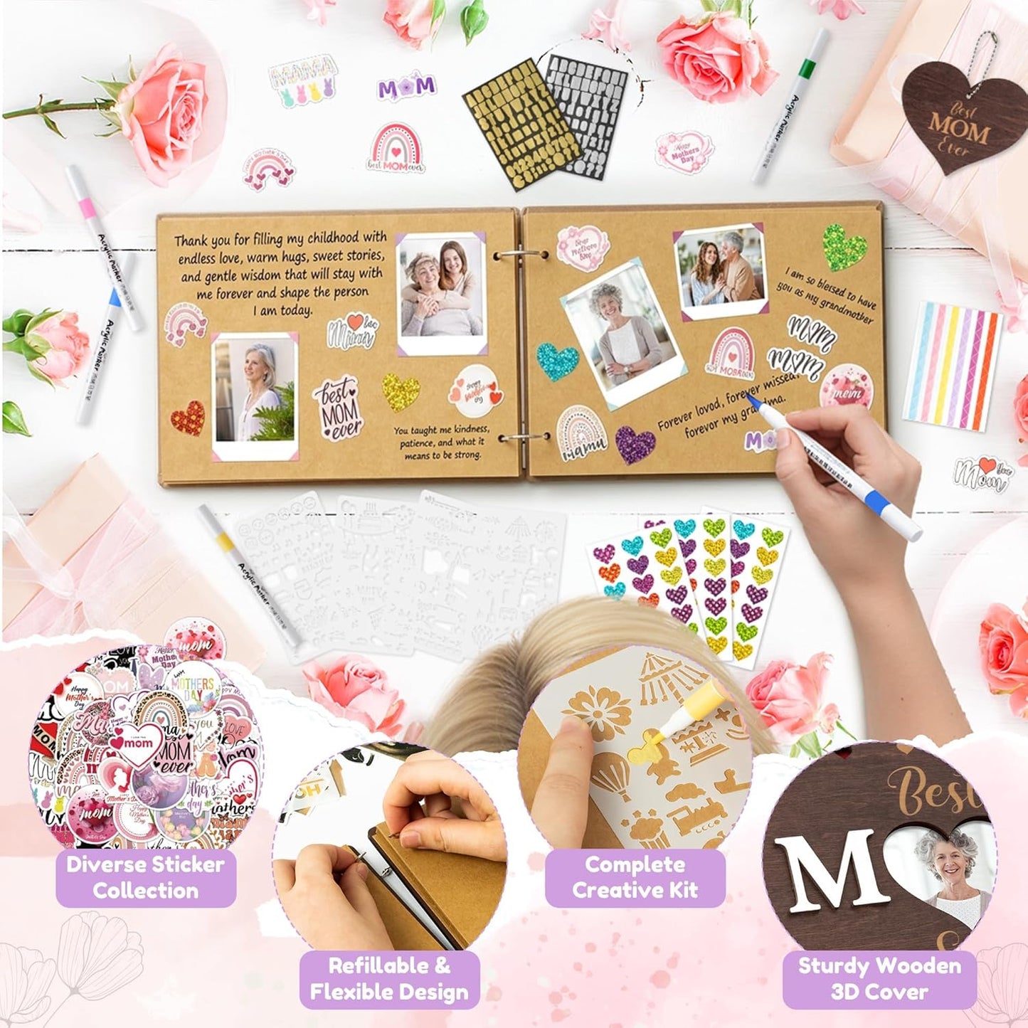 TICIAGA Congrats Grad Scrapbook Album Kit - 108PCS Large Wooden Graduation Photo Album Craft Set for Students, 11.8x8.6 Class of 2026 Memory Keepsake Book for High School College Graduation Party Gift