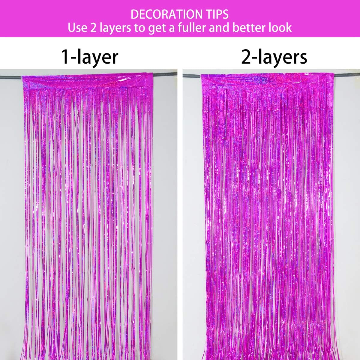 Happy Mothers Day Decorations Melsan 3 Pack 3.2 x 8.2 ft Pinkish Purple Tinsel Fringe Curtain Backdrop, Sparkling Metallic Party Decorations for Girls Birthday, Bachelorette, Wedding, Photo Booth