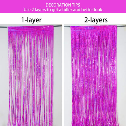 Happy Mothers Day Decorations Melsan 3 Pack 3.2 x 8.2 ft Pinkish Purple Tinsel Fringe Curtain Backdrop, Sparkling Metallic Party Decorations for Girls Birthday, Bachelorette, Wedding, Photo Booth