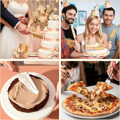 Personalized Wedding Cake Knife and Server Set, Custom Engraved Cake Cutting Set with Name Date, Customized Wedding Gifts for Birthday Bride & Groom (2 - Piece Set)