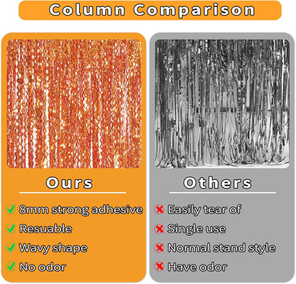 4 Pack Wavy Champagne Gold Metallic Tinsel Foil Fringe Curtains Backdrop - 3.3X6.6ft Foil Fringe Backdrop for Parties | Door Streamers for Birthday | Photo Booth Backdrops Party Decor