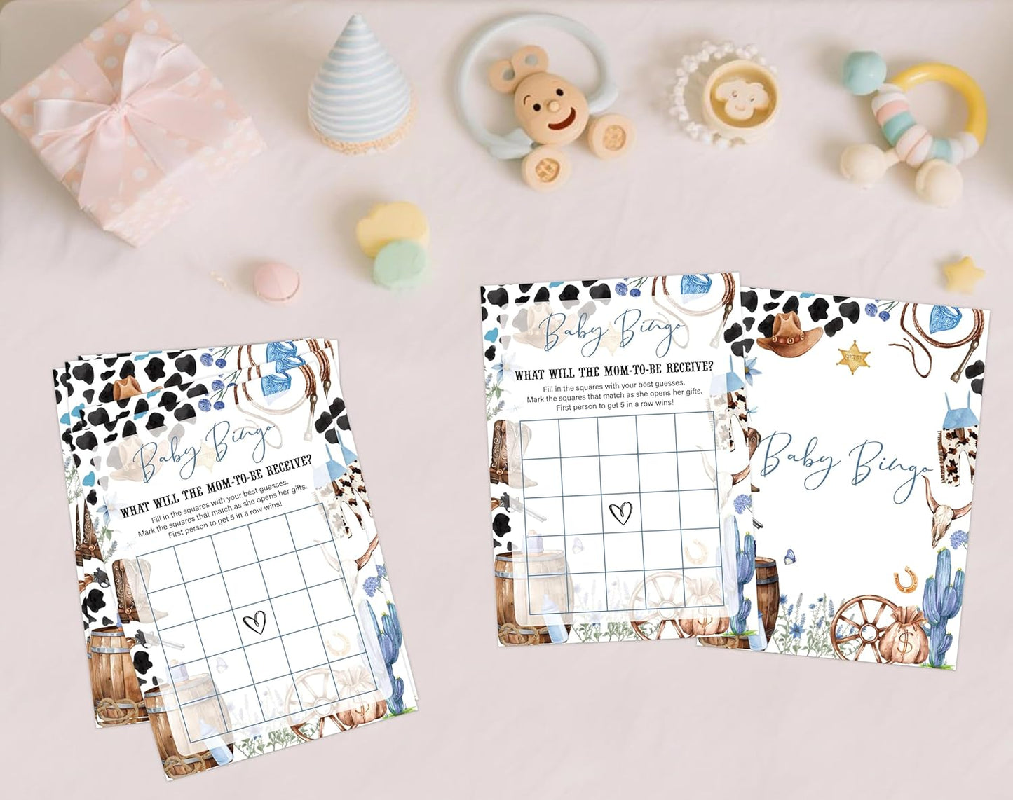 Cowboy Baby Shower Bingo Game, Pack of 30 Game Cards, Wild West Rodeo Shower Game, Gender Reveal Party Decorations, Gender Neutral - KR59