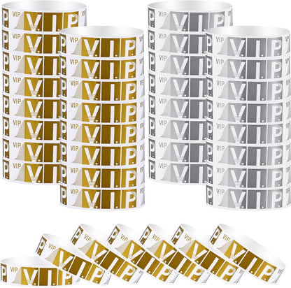 Sibba 200 Count Wrist Bands Wristband Badges Waterproof Paper Bracelets Coloreds Admission Festivals Party Events Arm Hand Labels Indexes Stamps Strap Office School Supplies(Golden/Silver)