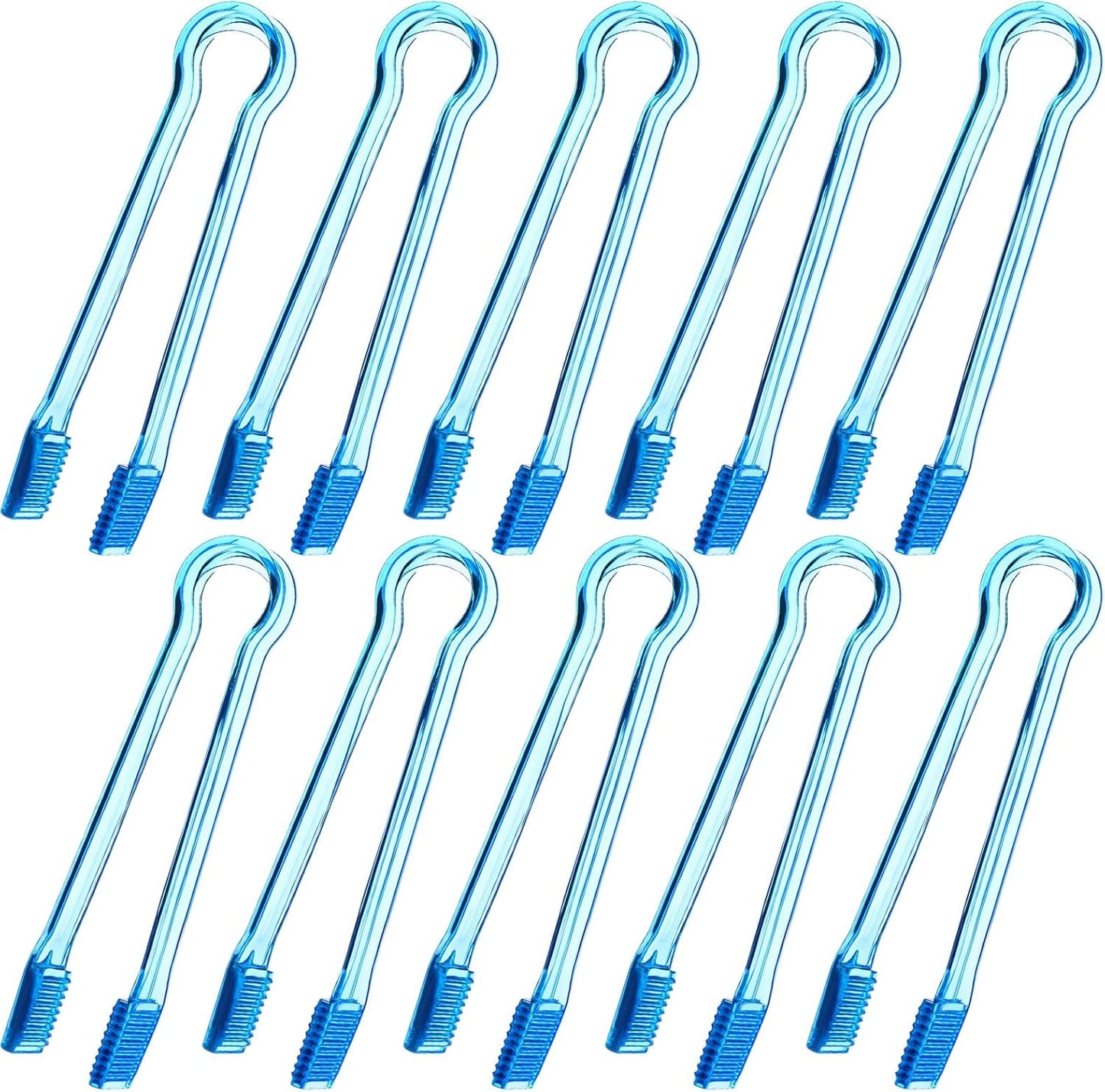 LemonRoad 10 Pcs Plastic Buffet Serving Tongs, 6.3 Inches Clear Kitchen Tongs Mini Small Disposable Serving Utensil for Party Food Ice Salad Buffet Appetizer Catering Barbecue Cookies(Clear Blue)