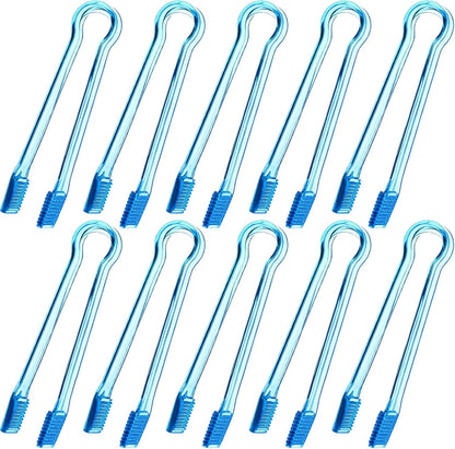 LemonRoad 10 Pcs Plastic Buffet Serving Tongs, 6.3 Inches Clear Kitchen Tongs Mini Small Disposable Serving Utensil for Party Food Ice Salad Buffet Appetizer Catering Barbecue Cookies(Clear Blue)