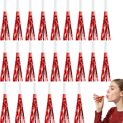 Sumind 24 Pcs Gold Noise Makers Metallic Fringed Party Blowers Horns Whistles Noisemakers Party Favors for Adults Birthday Graduation Sporting Events Celebration Surprise Supplies
