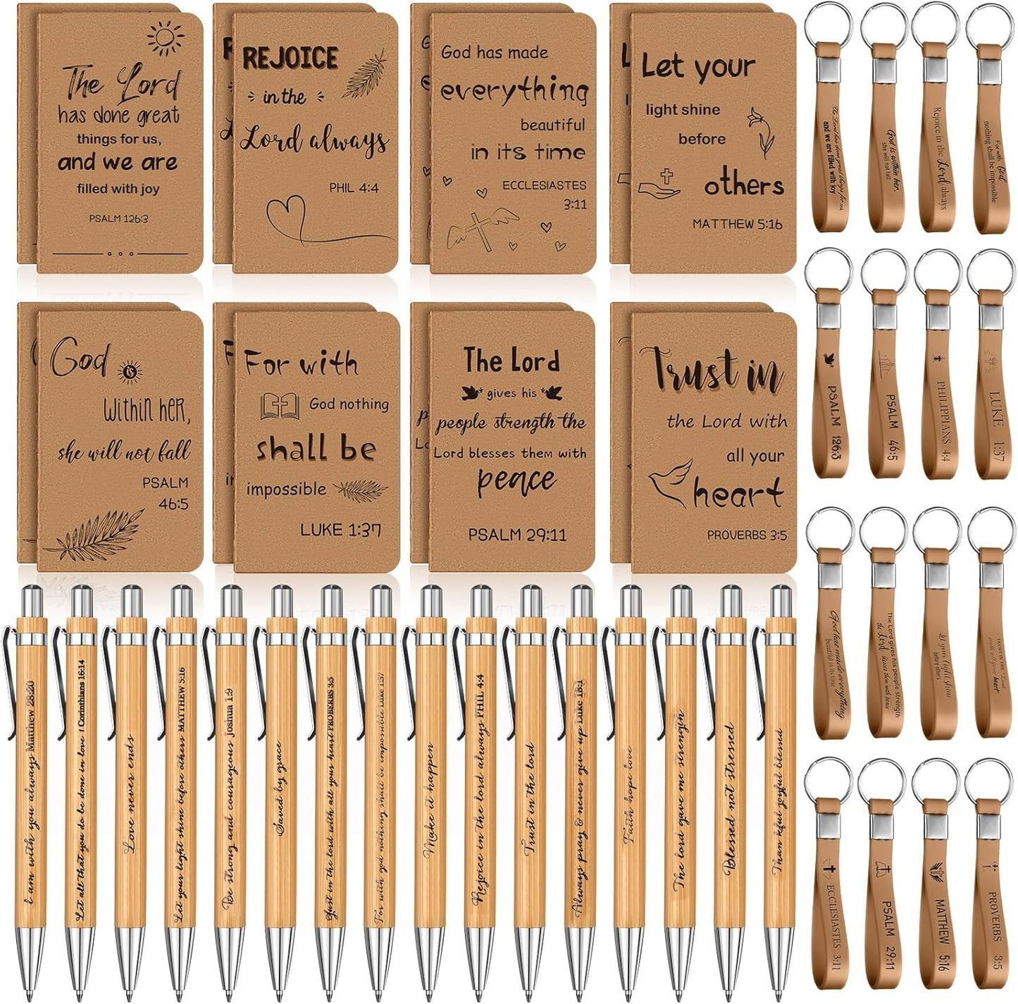PerKoop 48 Pcs Inspirational Gifts Bulk Motivational Notepads Ballpoint Pens Keychains Set Modern Farmhouse Journal Notebooks Christian Gifts for Teachers School Office Party Favor Supplies